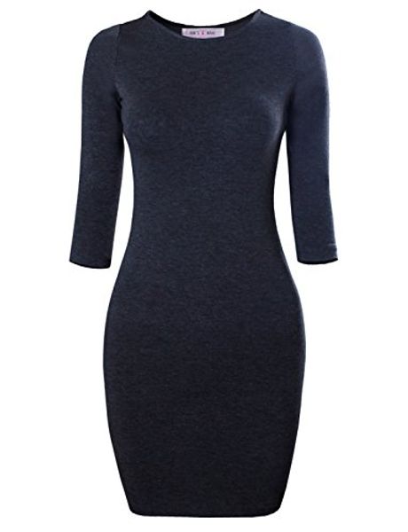 

tam ware women's classic slim fit 3/4 sleeve knit dress, Black;gray