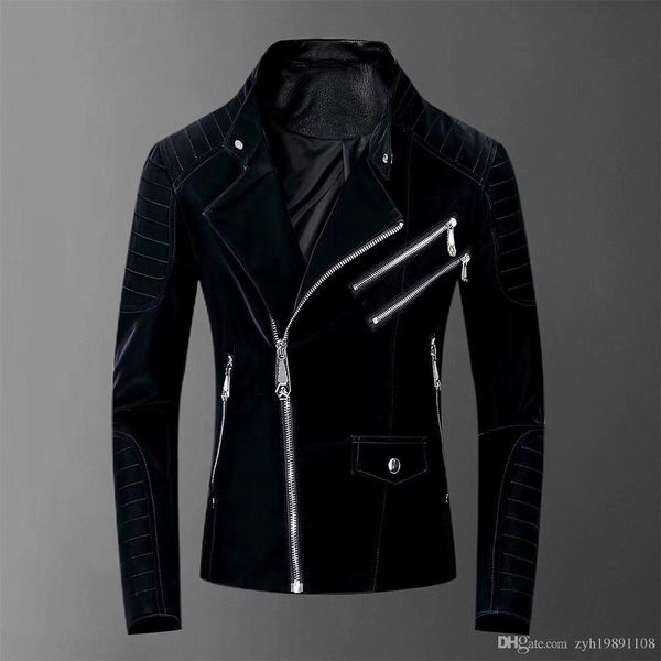 

новый промывают камень шлифовальной головки слой икры ретро кожаной одежды огорчил серый кожаный жакет мужской пиджак личности, Gray