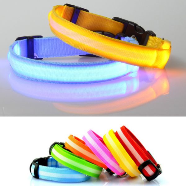 

dog collars & leashes solid led glowing collar for dogs small light night safety nylon luminous pink dog-collar-led