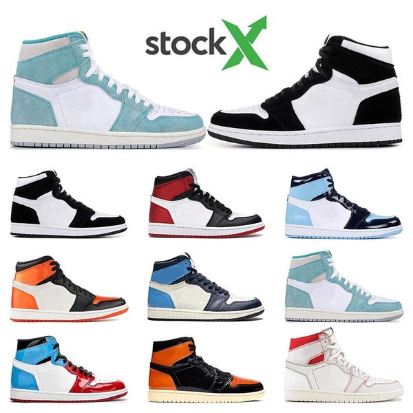 

2020 stock x mens basketball shoes 1s turbo green twist fearless obsidian unc phantom bred toe mens trainer sports sneaker size 5.5-12