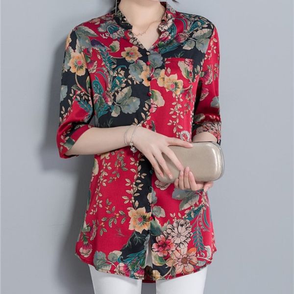 

spring/summer 2019 seven-point sleeve printed silk shirt, White