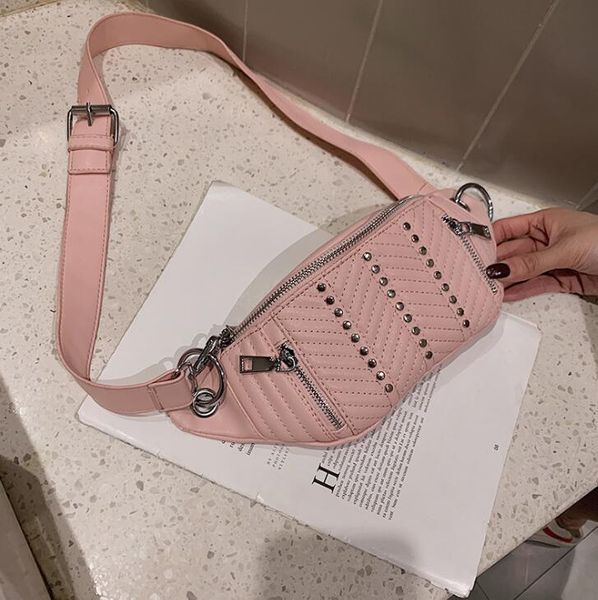 

waist bag designer luxury women shoulder bags women pu chest bag cool zipper rivets cross body girls bags