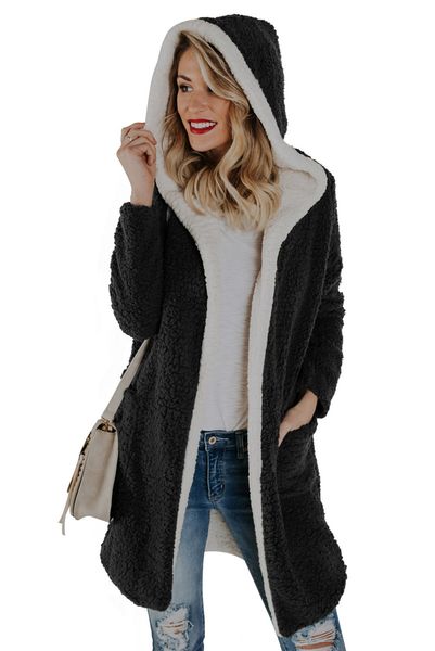 

solid color womens designer jackets fashion loose mulit pocket womens hooded coats casual winter females clothing, Black;brown