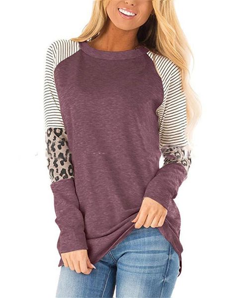 

Women de igner t hirt fa hion leopard printed long leeve tee ca ual panelled lim top female t hirt