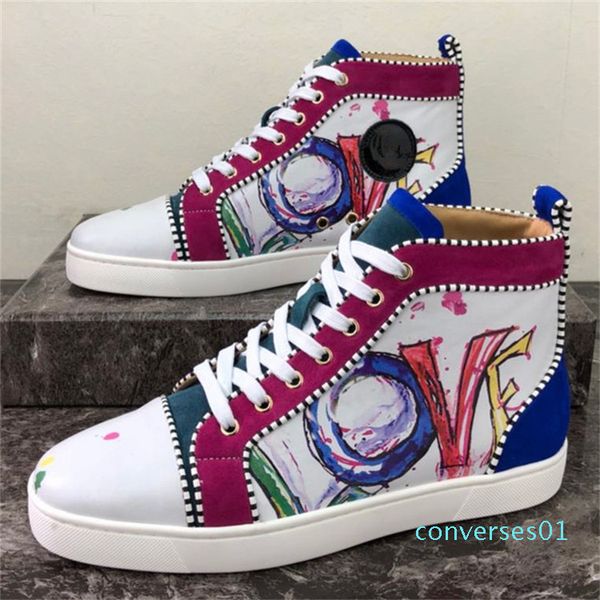 

2019 men women casual shoes designer red bottom studded spikes fashion insider sneakers black red white leather high size34-48 s1 co01