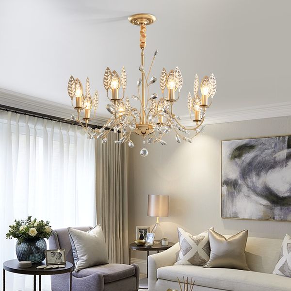 Modern Gold Electroplating Leaf Led Chandelier Lustre K9 Cristal Stainless Chrome Led Ceiling Chandelier Luxury Foyer Light Mason Jar Chandelier