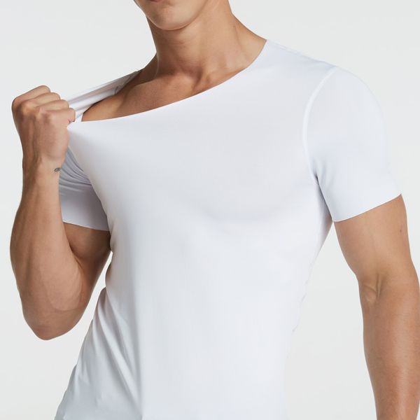 

men's t-shirt thin section short-sleeved summer ice silk without trace slim stretch v-neck solid color bottoming t-shirt vn 68, White;black