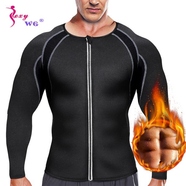 

sexywg мужчины йога top фитнес спорт куртка с длинным рукавом прогрев рубашка неопрена сауна талии тренер body shaper спортивная одежда vest