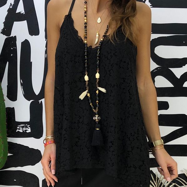 

женские кружевные принты слинг-топы летние повседневные свободные v-образным вырезом cami tank камзол без рукавов кружева выдалбливают сквоз, White