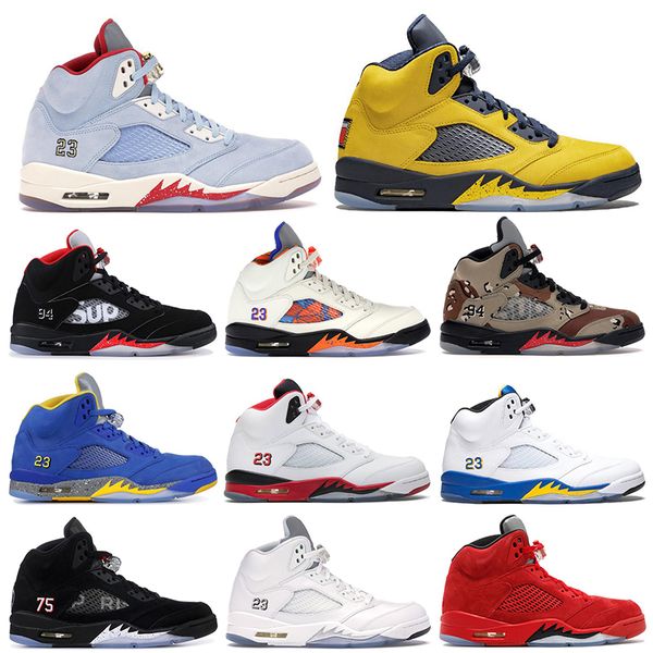 

2019 новые баскетбольные кроссовки 5s для мужчин ice blue laney blue michigan red suede белый огненный красный черный мужские спортивные кро, White;red