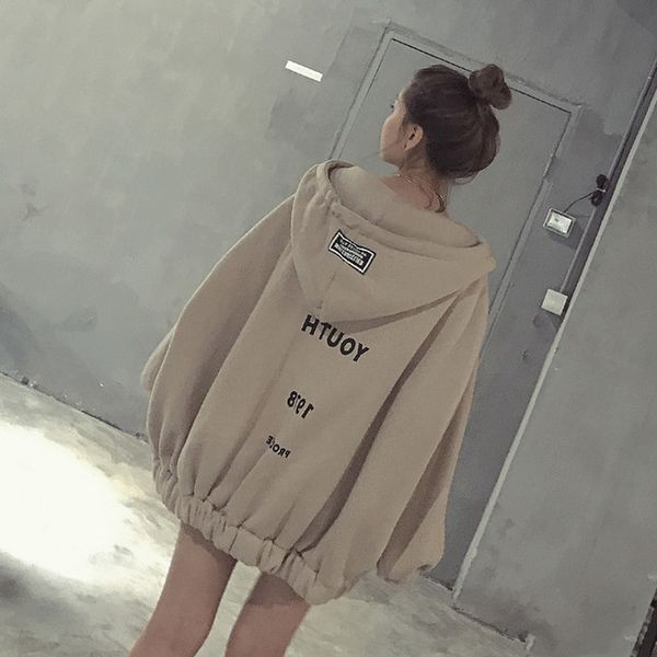 

hooded sweatshirts print fashion hoodie long letter loose sleeve female streetwear thick hooded women pullover casual jumper llfic, Black