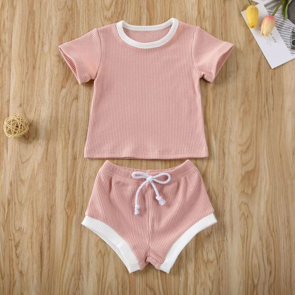 

2020 2pcs 0-30m infant baby girl boy clothes short sleeve t-shirt+striped shorts pants outfits set summer soft loose 2pcs, White
