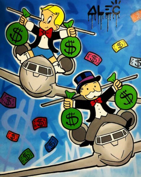

alec monopoly oil painting on canvas graffiti art riding airplane home decor handpainted &hd print wall art canvas pictures 191025