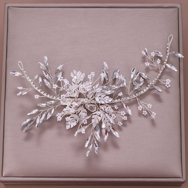 

silver rhinestone leaf shape headband hair pins bride hair jewelry crystal bridal tiaras headpiece wedding hair accessories vl, Golden;white