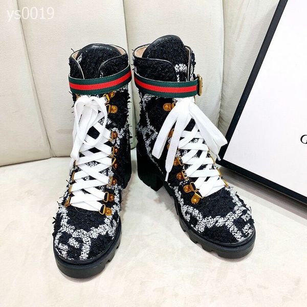 

european station 2019 winter genuine middle tube boot british wind thick with round head with high-heels thick platform women booties, Black