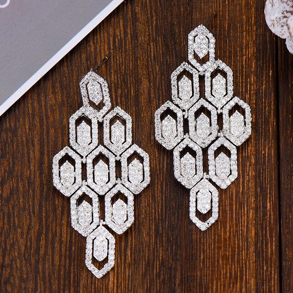 

godki trendy geometric drop dangle earring for women wedding cubic zircon crystal cz bridal earring aretes de mujer modernos2019, Silver