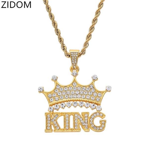 

men hip hop iced out bling king of crown pendant necklaces zircon fashion male hiphop pendants necklace charm jewelry gifts, Silver