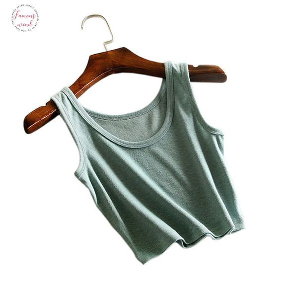 

2020 summer slim render short women sleeveless u crop tank solid black white crop vest tube color