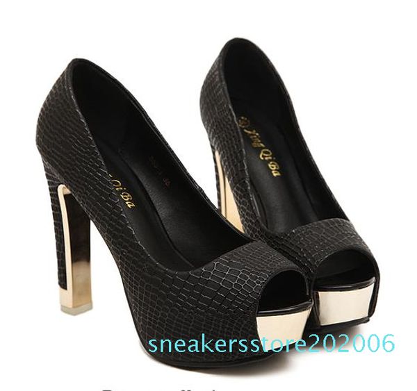 

элегантный белый слоновая кость peep toe платформа высокие каблуки насосы невесты невесты свадебные туфли 12 см размер 34 до 40 06s, Black