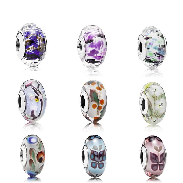 

2019 100% 925 sterling silver murano ink painting butterfly glass beads crystal pattern fit original bracelet charms jewelry