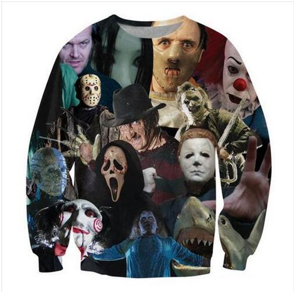 Новая мода женская / мужская фильм ужасов убийца роль смешно 3D печати Crewneck толстовка перемычка женщины / мужчины мода одежда AABB019