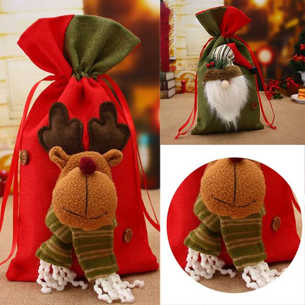 

1 piece christmas bag small plaid santa gift bag children's decorative candy bauble christmas tree decoration new year 2019