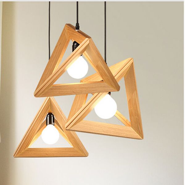 

cafe home geometric triangle oak decorative modern led wood pendant light