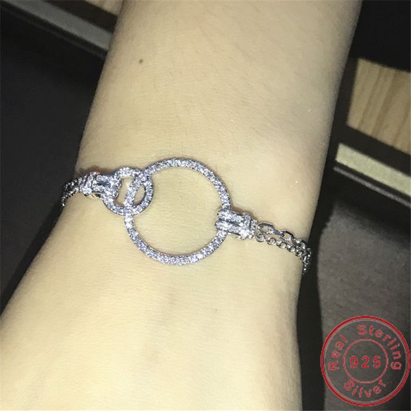 

handmade eight shape bracelet real 925 sterling silver pave cz statement party wedding bracelets for women bridal fine jewelry, Golden;silver