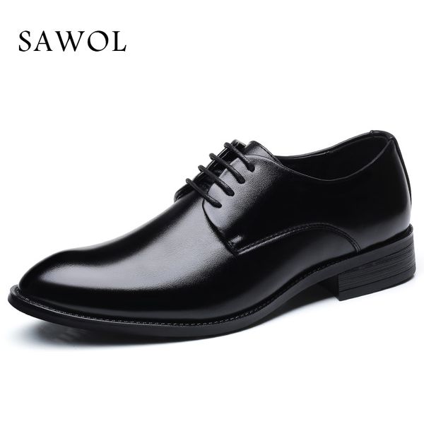 

men dress shoes men business shoes plus big size gentleman formal split leather brogue shoe spring autumn sawol, Black