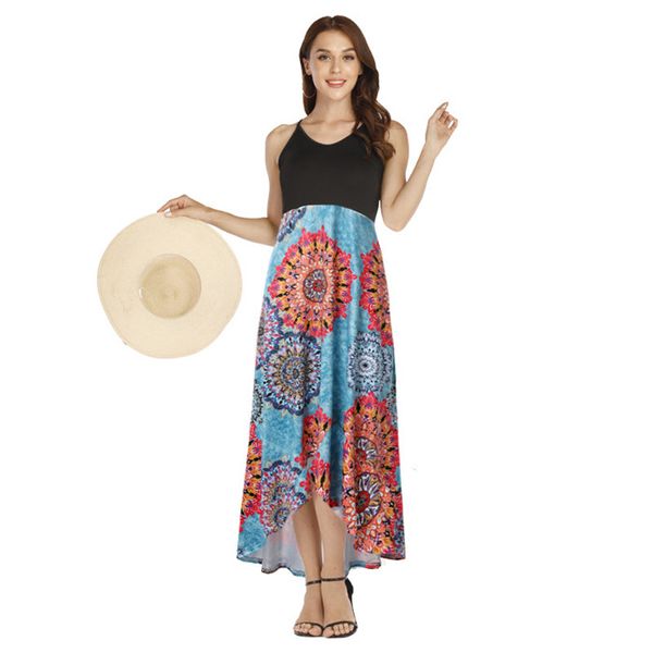 

ladies dress women sling backless v neck sleeveless dresses floral printed maxi dresses female designer skirts robes, White;black