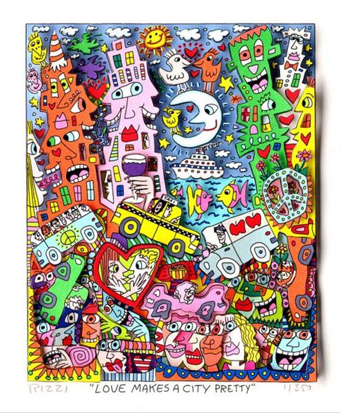 

james rizzi - love makes a city pretty home decor handpainted & hd print oil painting on canvas wall art canvas pictures 191222