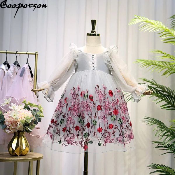 

gooporson long sleeve princess dress flower embroidery fashion lace little girls costume vestidos teenagers party clothes, Red;yellow
