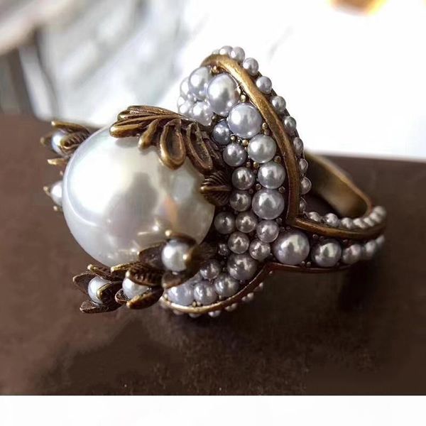 

fashion jewelry for women vintage brass rings big pearl crystal party rings vintage big colorful crystal, Golden;silver