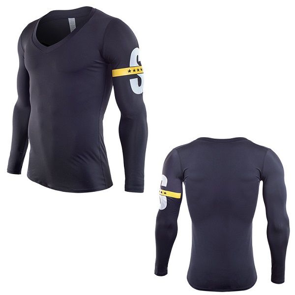 

идущие рубашки сухой форме мужской тренажерный зал одежда совок шеи длинные рукава здание xix suiit полиэфирной одежды, Black;blue