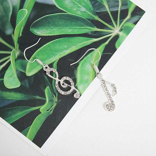 

asymmetric personality trendy music notes ear hook crystal silver color rhinestone earring women accessory lady dangle earrings
