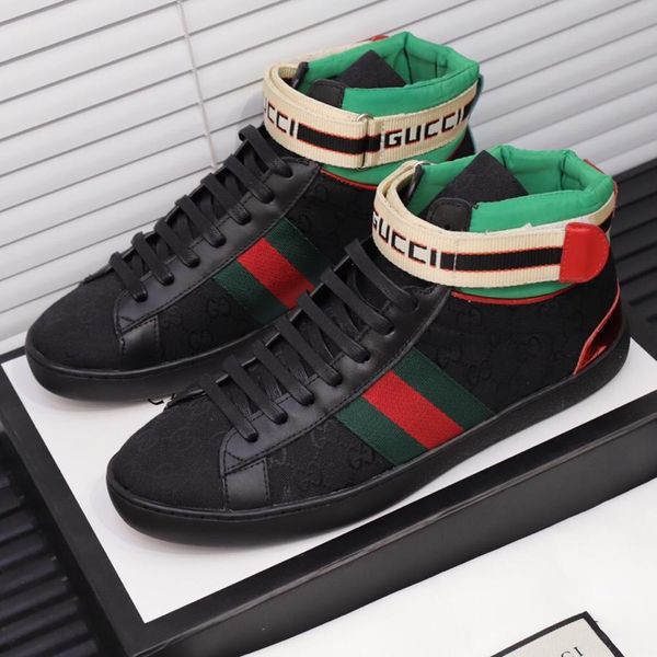 

new mens19 designer shoes19ss gucci stripe ace high-sneaker trainers leather running shoes platform ace shoes athletic shoes, Black