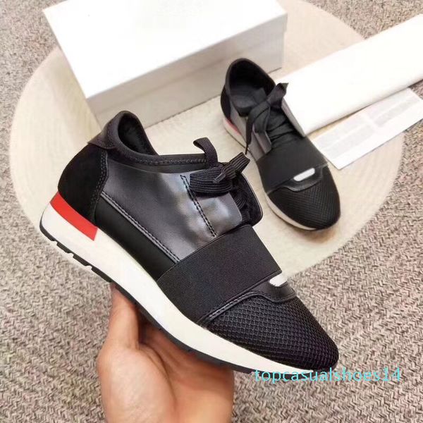 

fashion luxury designer sneaker man woman casual shoes genuine leather mesh pointed toe race runner outdoors trainers with box us5-12 t14, Black