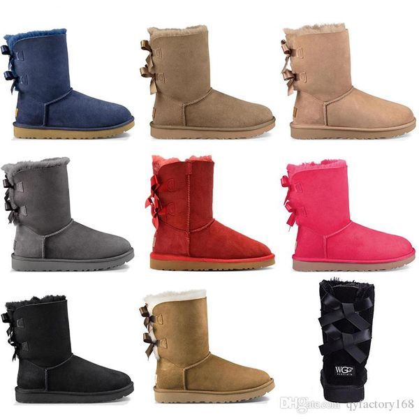 

with socks half boots australia women girl classic snow boots bowtie ankle short bow fur boot for winter black chestnut brown