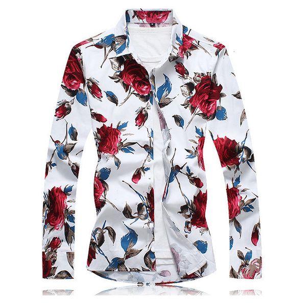 

2019 and january new men random long mouwen blossom shirt /man beach holiday slim shirts, White;black