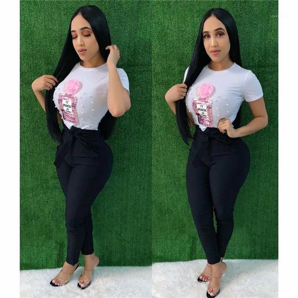 

summer comfortable cotton pearl sequined front decal crew neck t shirt quick dry t-shirts casual running womens, White