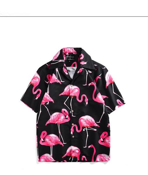 

summer mens puleses size flamingo casual shirt relaxing beach vacation style short sleeve lapel neck shirt, White;black
