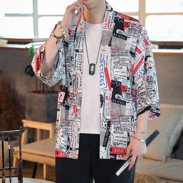 

men jackets summer thin vintage fashion japan style kimono jacket male streetwear hip hop loose casual shirt style cardigan coat, Black;brown