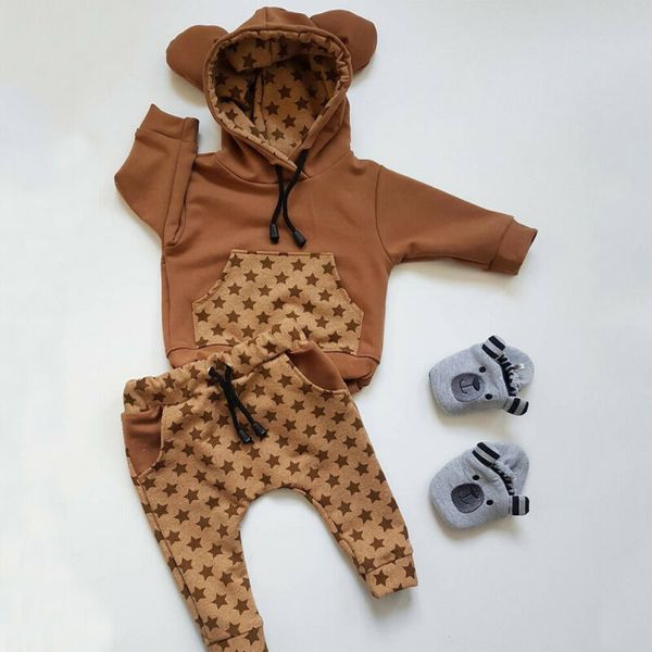 

pudcoco 3d cute bear outfits for newborns kids baby boy warm infant hooded sweatshirts sweater star pants clothes set, White