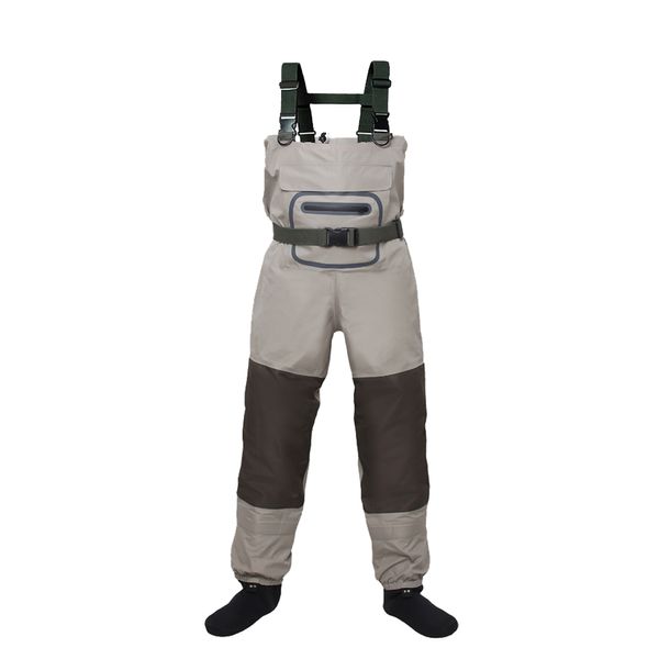

new men's fishing waders hunting chest wader outdoor breathable wading pants waterproof clothes overalls stocking foot, Camo;black