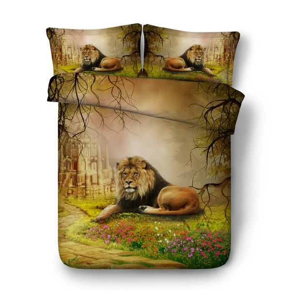 Boys Animal Bed Set Full Size Tiger Lion Wolf Print Bedding Sets