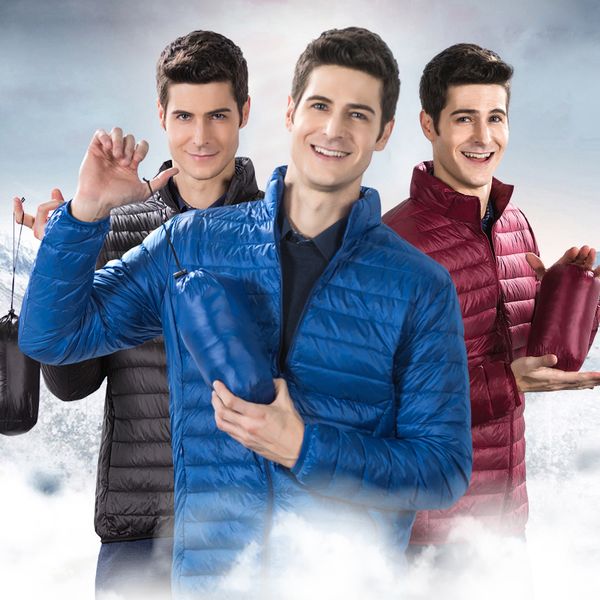 

light and thin down jacket men white duck down 90% pure color winter mens jackets and coats asian size s-4xl, Black