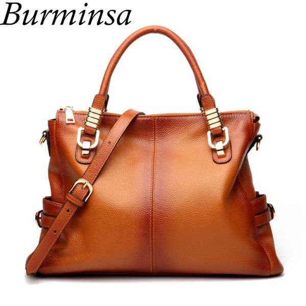 

burminsa vintage women натуральная кожа сумки градиент коричневый мягкие женские сумки на ремне высокое качество дамы курьерские сумки 2020