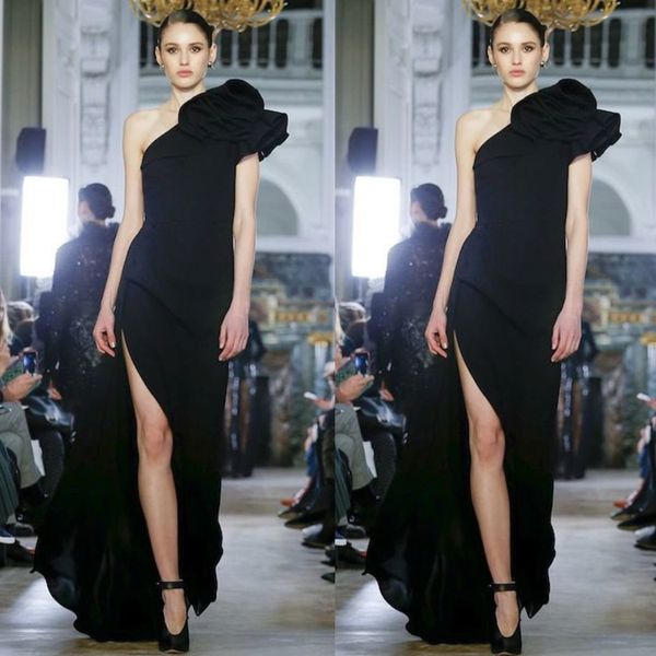 Schwarze One-Shoulder-Abschlussballkleider, sexy, seitlich geteilte A-Linie-Abendkleider, bodenlanges, ärmelloses Party-Festzug-Kleid