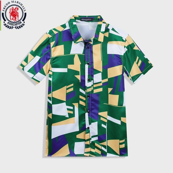 

fredd marshall new fashion colorful print shirt men short sleeve hip hop streetwear summer 2020 fashion patchwork shirts 55909, White;black