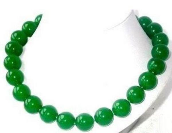 

18 "verde imperial jades 14mm collar de perlas, Silver